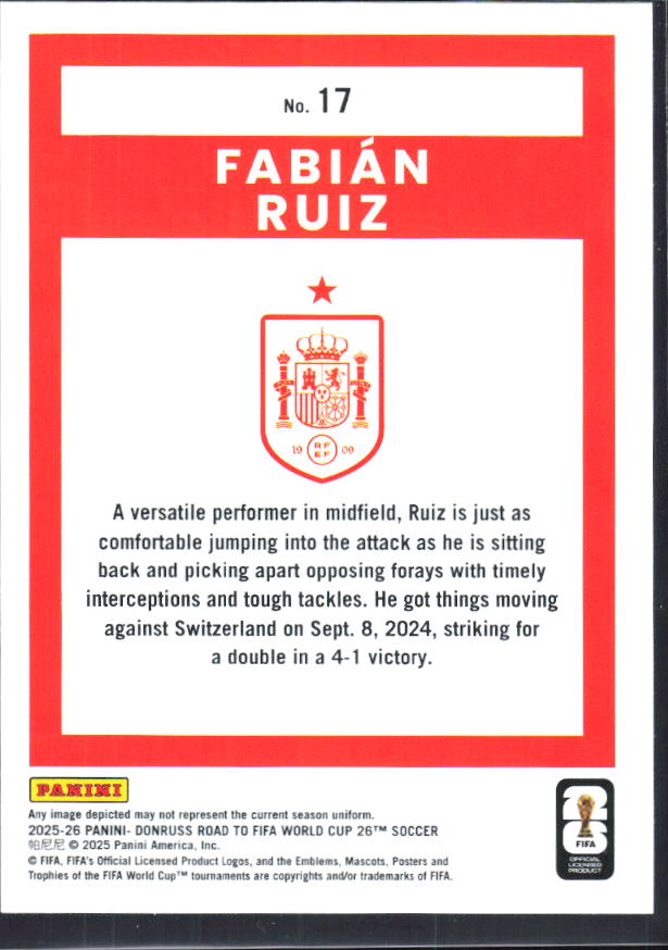 2025-26 Donruss Road to FIFA World Cup #17 Fabian Ruiz Base