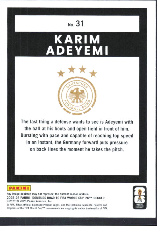 2025-26 Donruss Road to FIFA World Cup #31 Karim Adeyemi Base