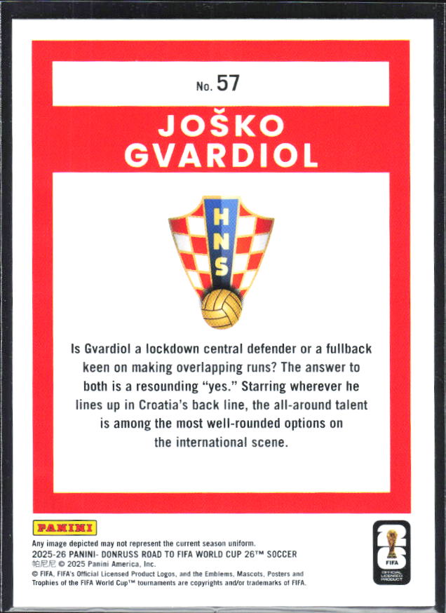 2025-26 Donruss Road to FIFA World Cup #57 Josko Gvardiol Base