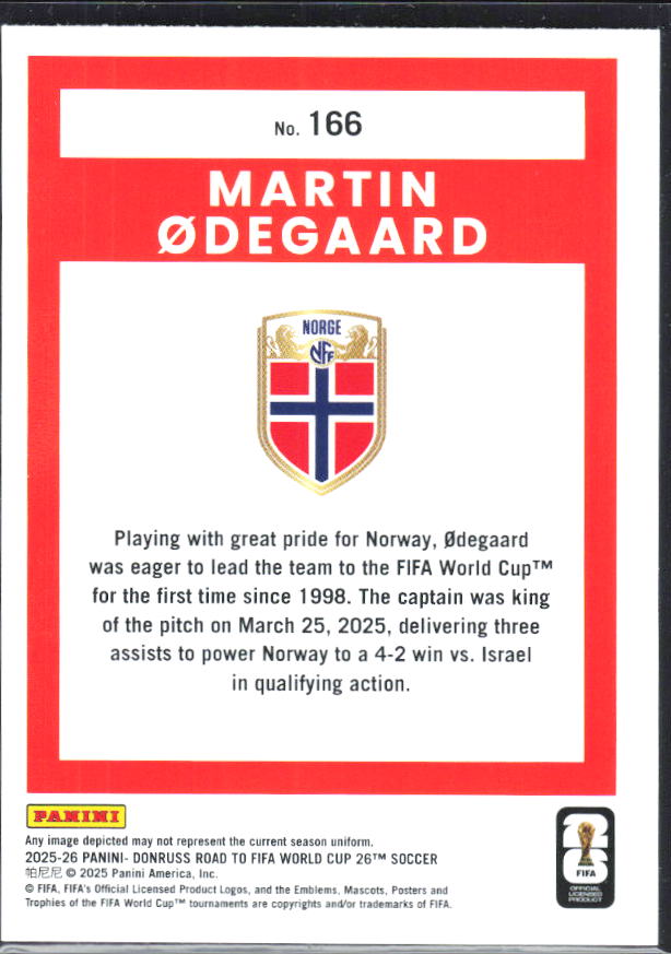 2025-26 Donruss Road to FIFA World Cup #166 Martin Odegaard Base
