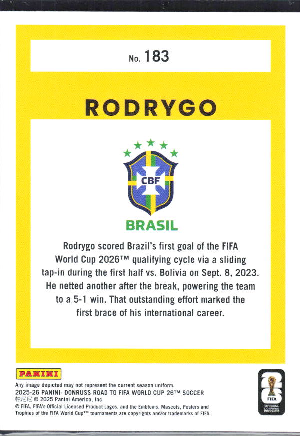 2025-26 Donruss Road to FIFA World Cup #183 Rodrygo Base