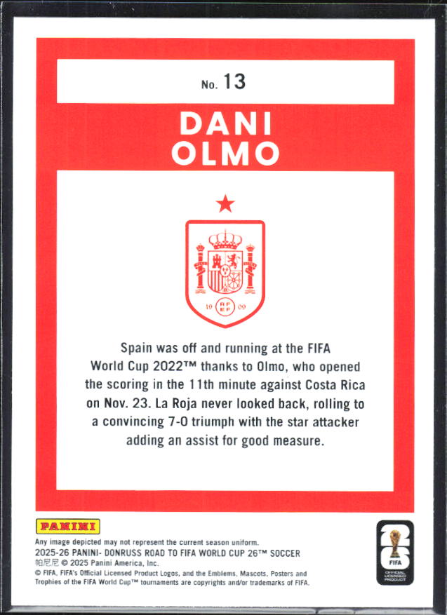 2025-26 Donruss Road to FIFA World Cup #13 Dani Olmo Base