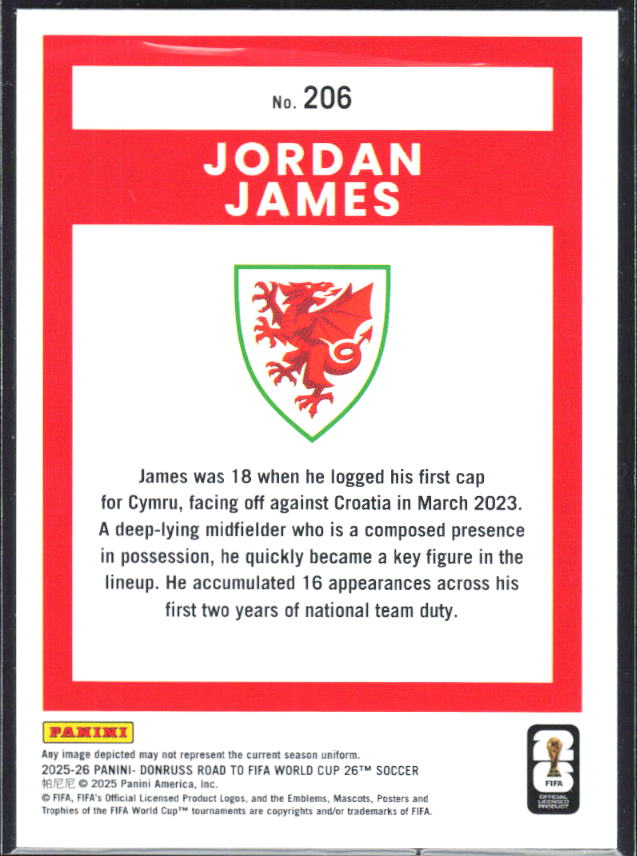 2025-26 Donruss Road to FIFA World Cup #206 Jordan James Base