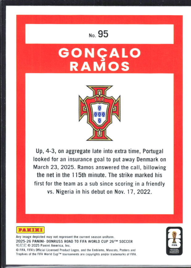 2025-26 Donruss Road to FIFA World Cup #95 Goncalo Ramos Base