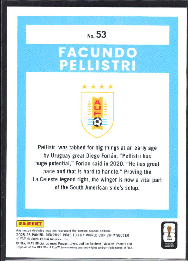 2025-26 Donruss Road to FIFA World Cup #53 Facundo Pellistri Base