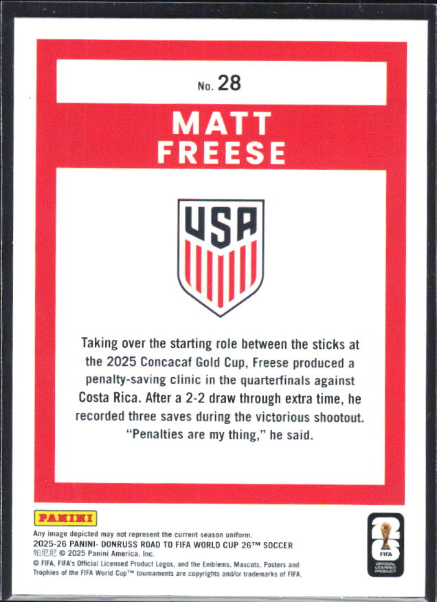2025-26 Donruss Road to FIFA World Cup #28 Matt Freese Base