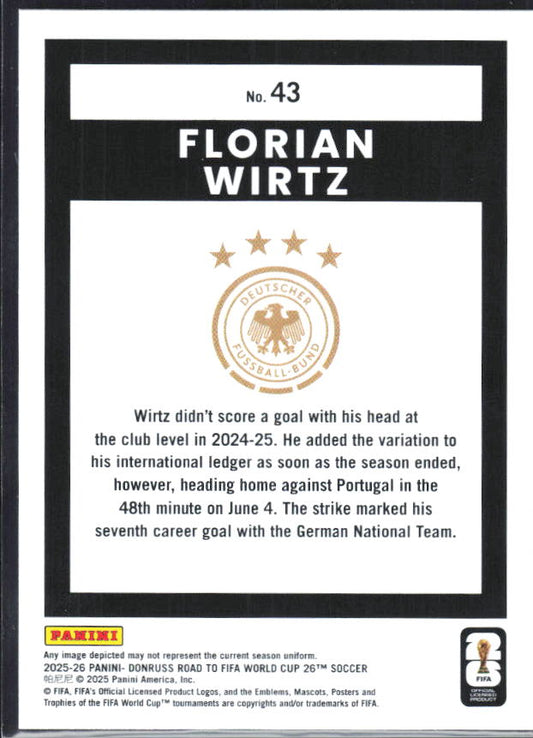 2025-26 Donruss Road to FIFA World Cup #43 Florian Wirtz Base