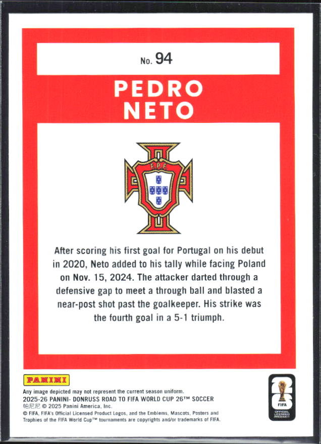 2025-26 Donruss Road to FIFA World Cup #94 Pedro Neto Base