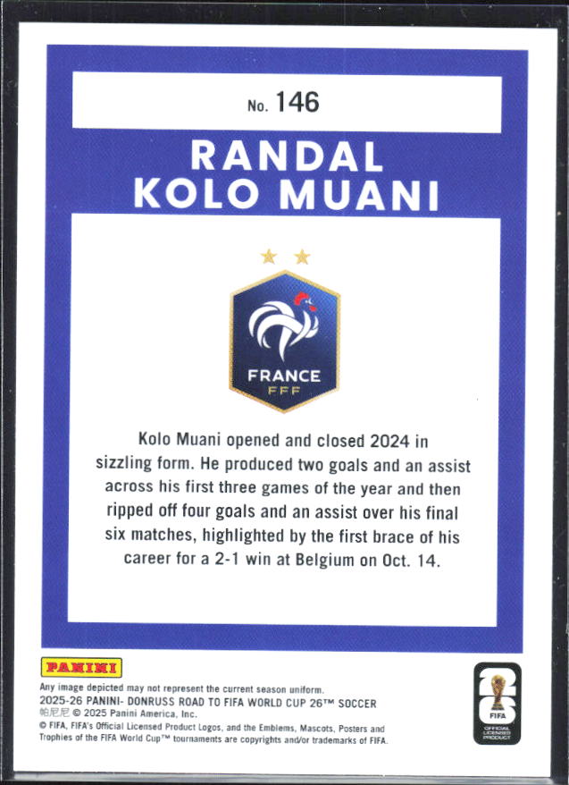2025-26 Donruss Road to FIFA World Cup #146 Randal Kolo Muani Base