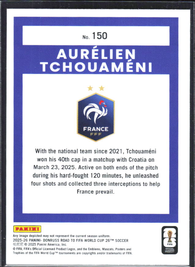 2025-26 Donruss Road to FIFA World Cup #150 Aurelien Tchouameni Base