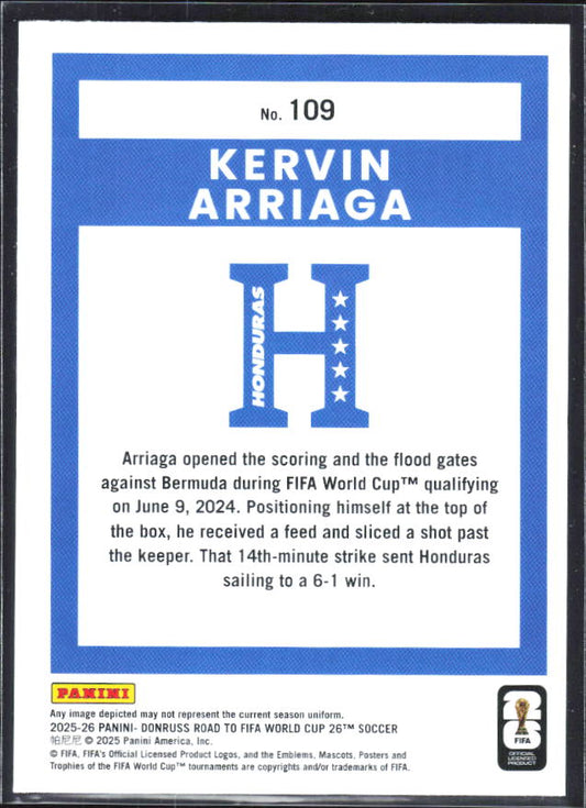 2025-26 Donruss Road to FIFA World Cup #109 Kervin Arriaga Base