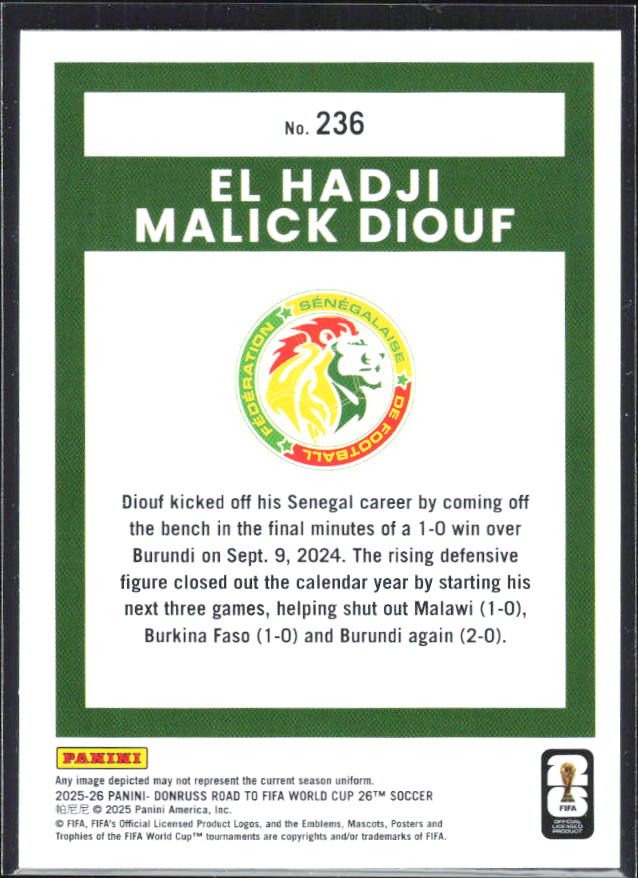 2025-26 Donruss Road to FIFA World Cup #236 El Hadji Malick Diouf Base