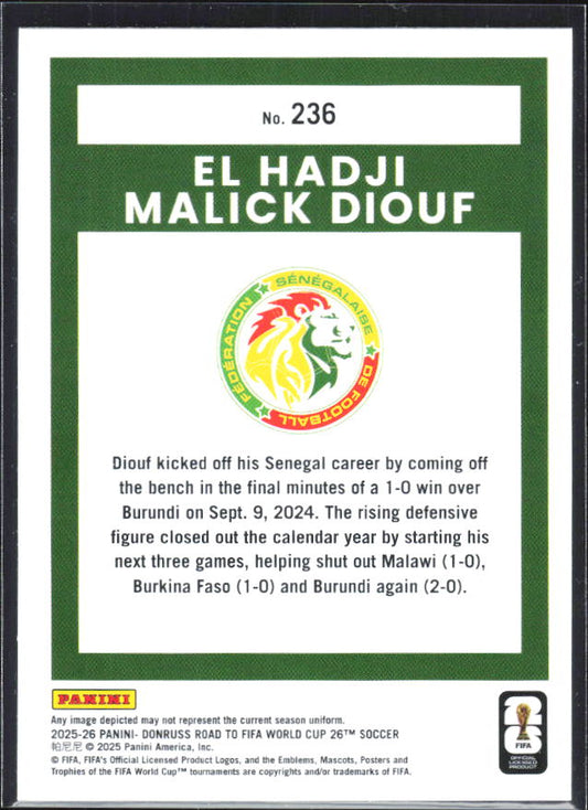 2025-26 Donruss Road to FIFA World Cup #236 El Hadji Malick Diouf Base
