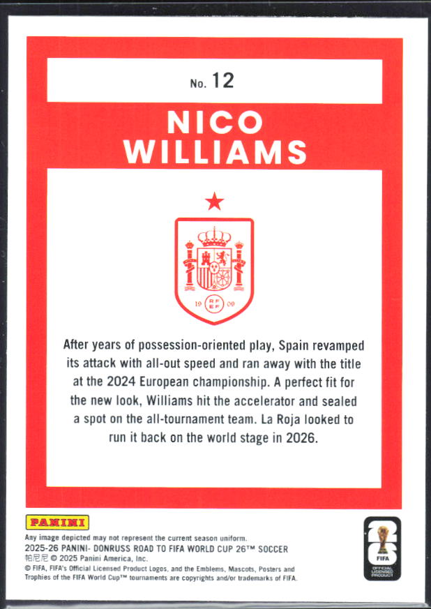 2025-26 Donruss Road to FIFA World Cup #12 Nico Williams Base