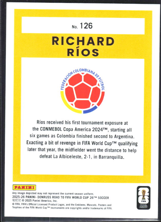 2025-26 Donruss Road to FIFA World Cup #126 Richard Rios Base