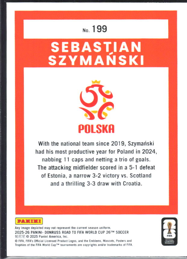 2025-26 Donruss Road to FIFA World Cup #199 Sebastian Szymanski Base