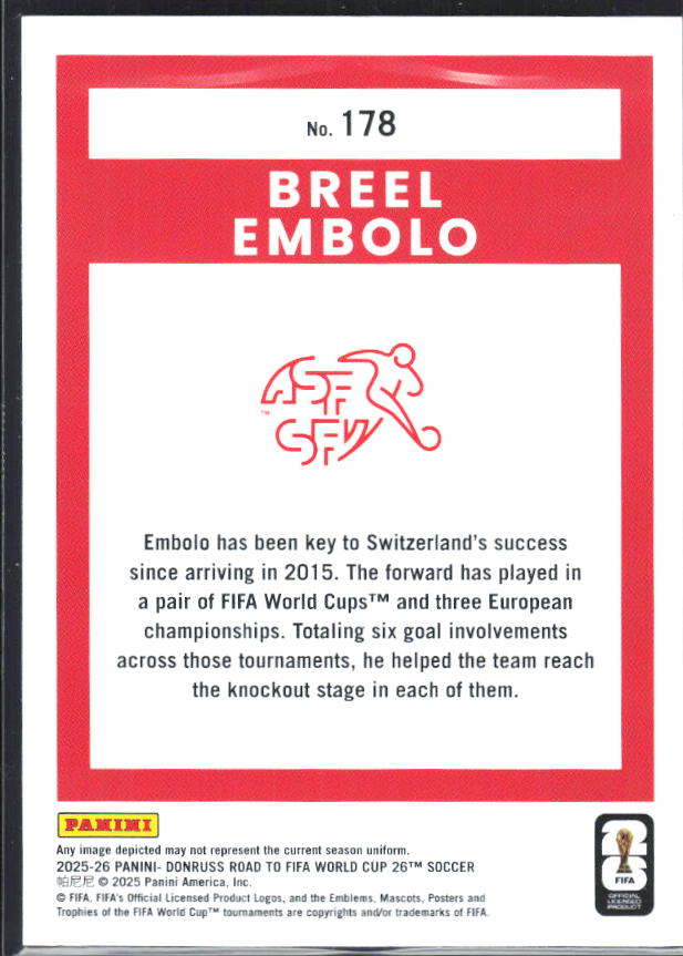 2025-26 Donruss Road to FIFA World Cup #178 Breel Embolo Base