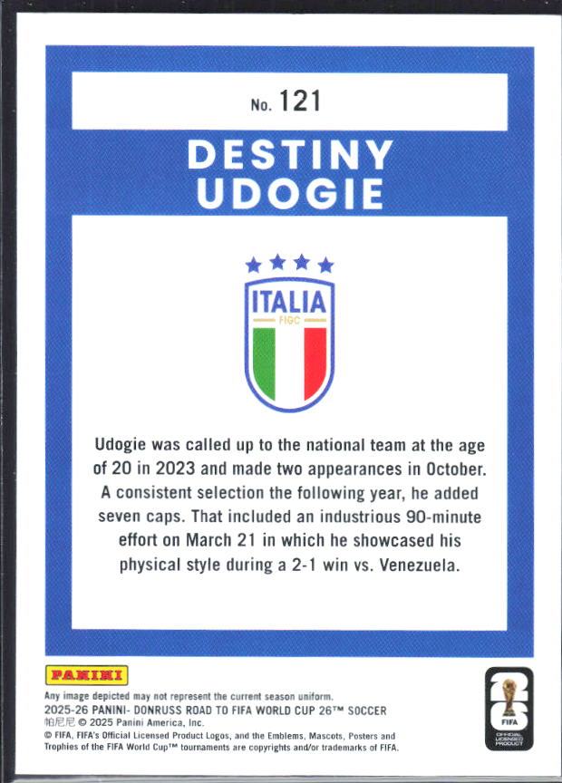 2025-26 Donruss Road to FIFA World Cup #121 Destiny Udogie Base