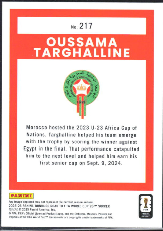 2025-26 Donruss Road to FIFA World Cup #217 Oussama Targhalline Base