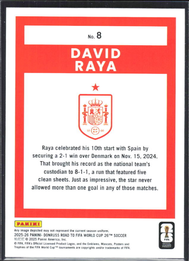 2025-26 Donruss Road to FIFA World Cup #8 David Raya Base