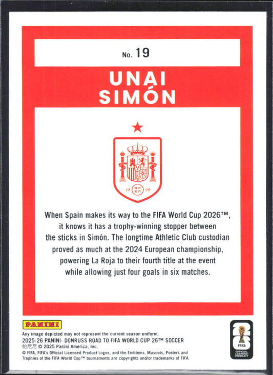 2025-26 Donruss Road to FIFA World Cup #19 Unai Simon Base