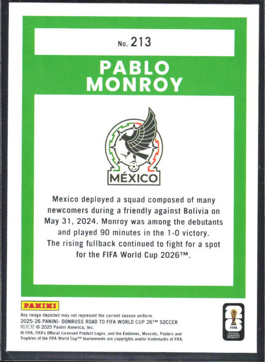 2025-26 Donruss Road to FIFA World Cup #213 Pablo Monroy Base