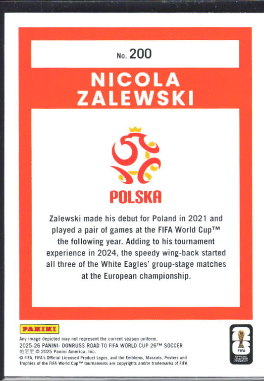 2025-26 Donruss Road to FIFA World Cup #200 Nicola Zalewski Base