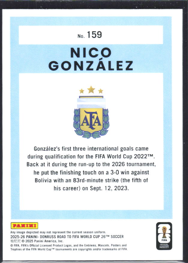 2025-26 Donruss Road to FIFA World Cup #159 Nico Gonzalez Base
