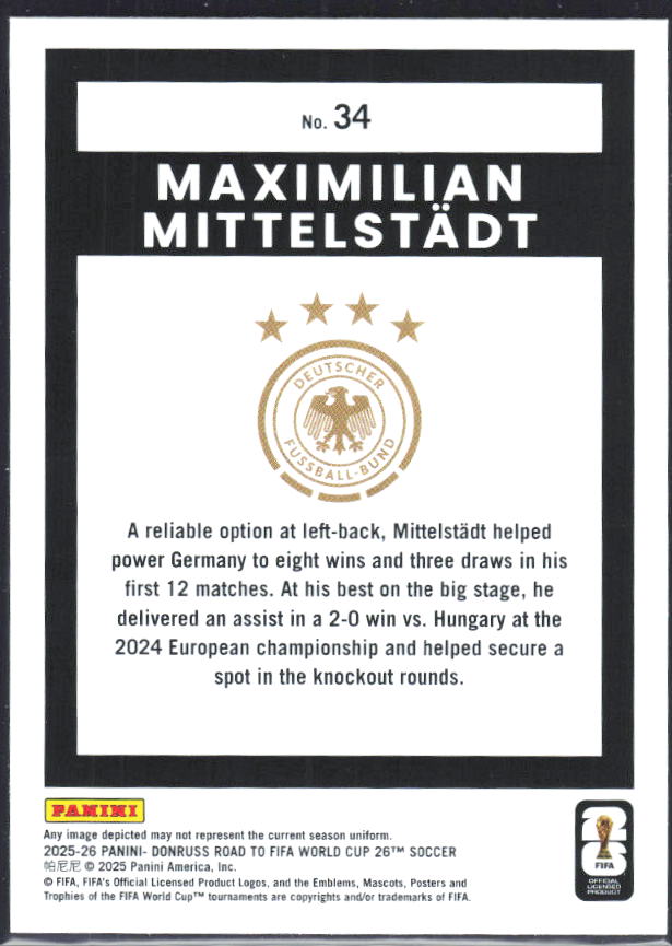 2025-26 Donruss Road to FIFA World Cup #34 Maximilian Mittelstadt Base