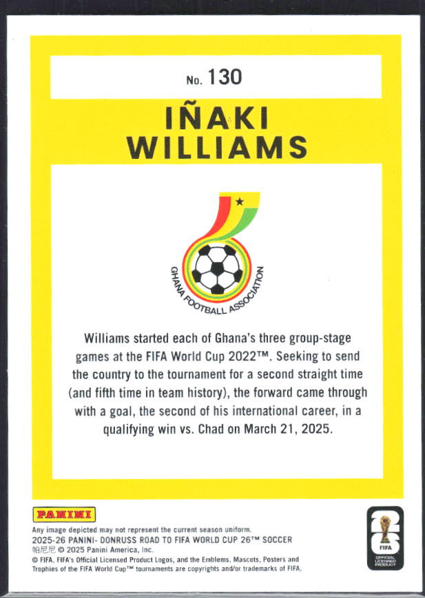 2025-26 Donruss Road to FIFA World Cup #130 Inaki Williams Base