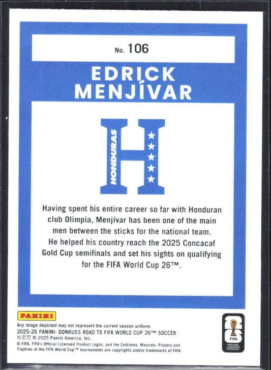 2025-26 Donruss Road to FIFA World Cup #106 Edrick Menjívar Base