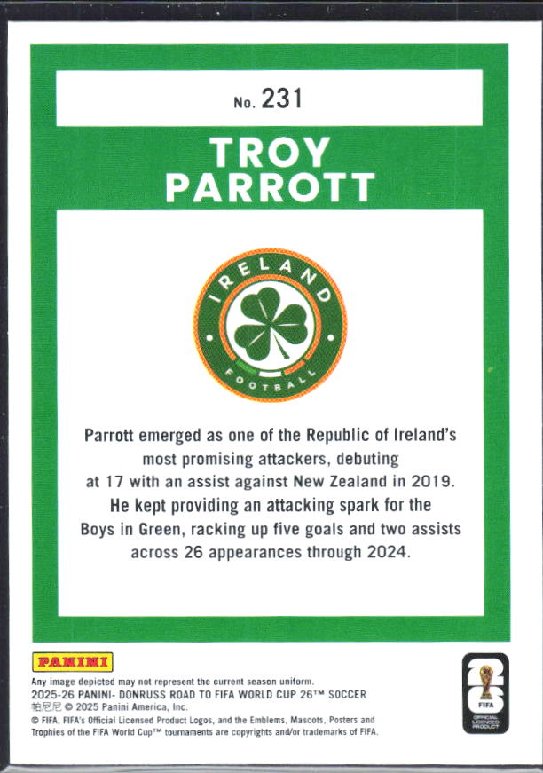 2025-26 Donruss Road to FIFA World Cup #231 Troy Parrott Base