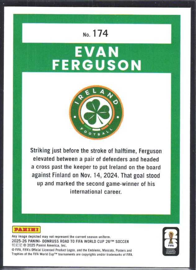 2025-26 Donruss Road to FIFA World Cup #174 Evan Ferguson Base
