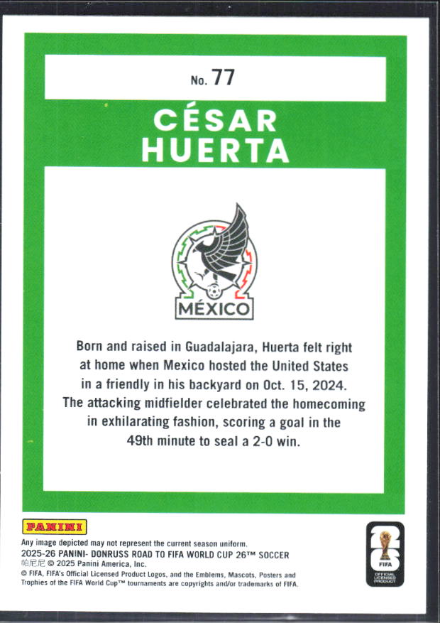 2025-26 Donruss Road to FIFA World Cup #77 Cesar Huerta Base