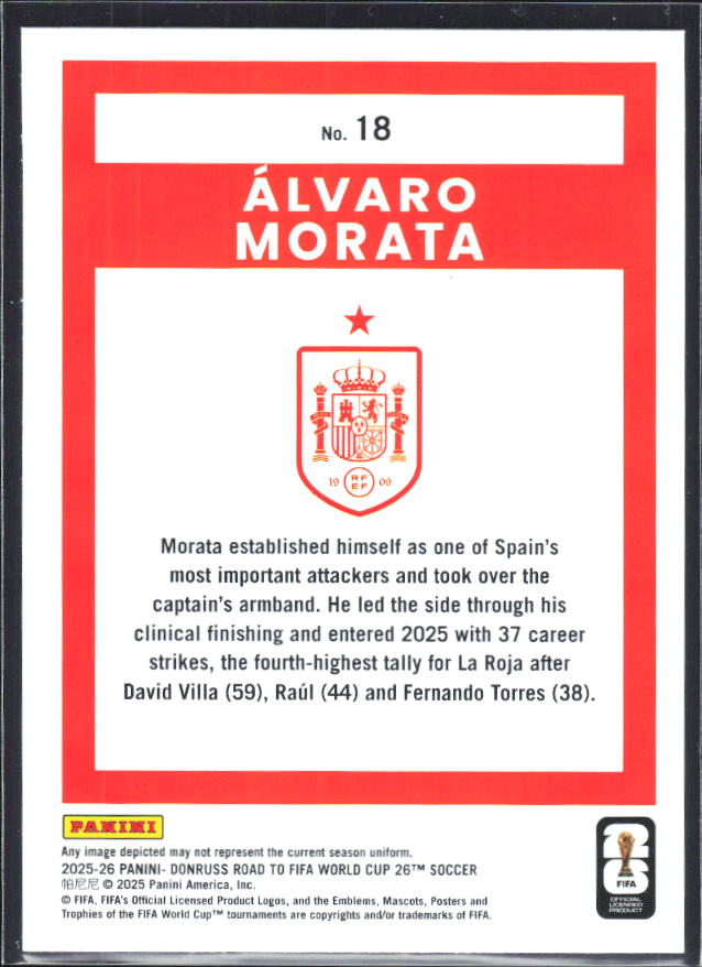 2025-26 Donruss Road to FIFA World Cup #18 Alvaro Morata Base