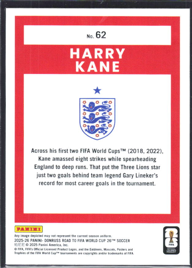 2025-26 Donruss Road to FIFA World Cup #62 Harry Kane Base