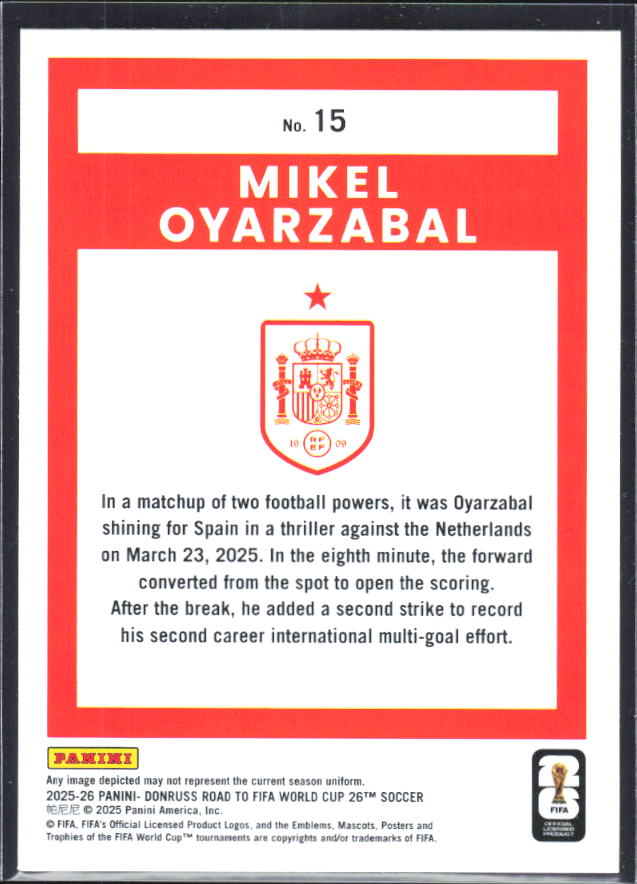 2025-26 Donruss Road to FIFA World Cup #15 Mikel Oyarzabal Base