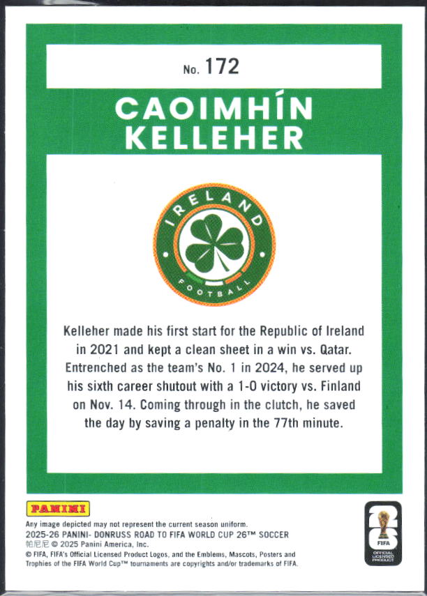 2025-26 Donruss Road to FIFA World Cup #172 Caoimhin Kelleher Base