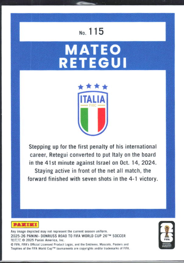 2025-26 Donruss Road to FIFA World Cup #115 Mateo Retegui Base