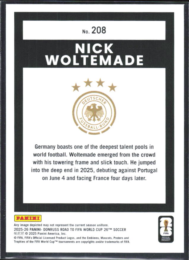 2025-26 Donruss Road to FIFA World Cup #208 Nick Woltemade Base