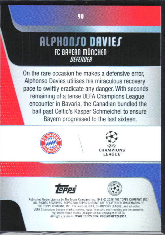 2025-26 Topps Chrome UEFA Club Competitions #90 Alphonso Davies Base