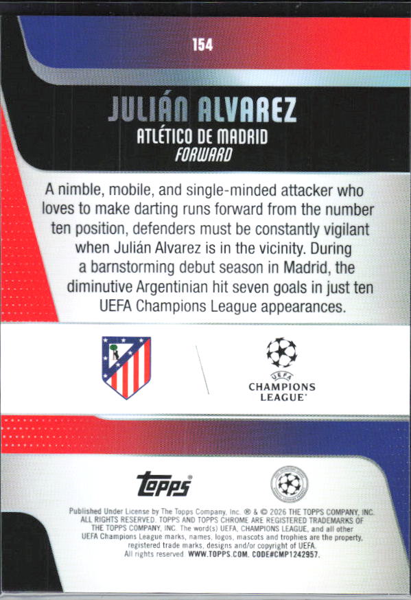 2025-26 Topps Chrome UEFA Club Competitions #154 Julián Alvarez Base
