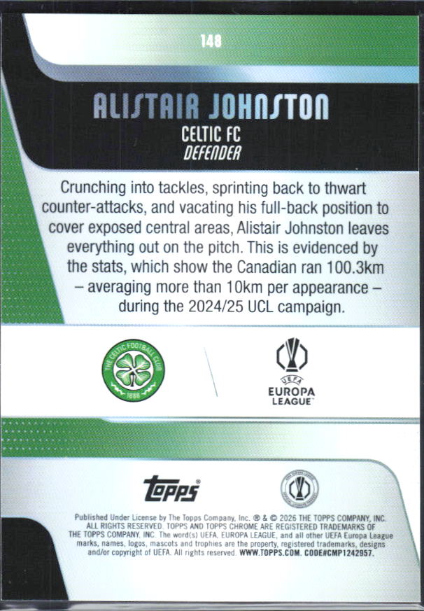 2025-26 Topps Chrome UEFA Club Competitions #148 Alistair Johnston Base