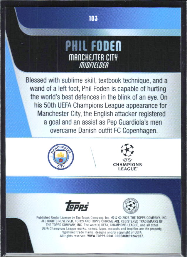 2025-26 Topps Chrome UEFA Club Competitions #103 Phil Foden Base