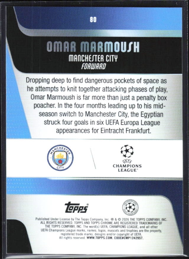 2025-26 Topps Chrome UEFA Club Competitions #80 Omar Marmoush Base