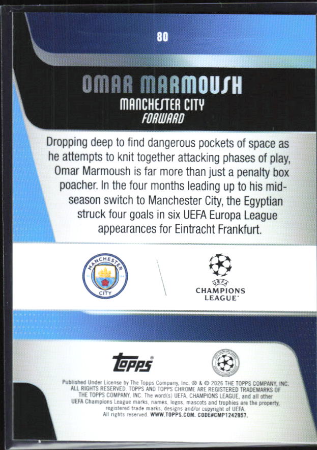 2025-26 Topps Chrome UEFA Club Competitions #80 Omar Marmoush Base