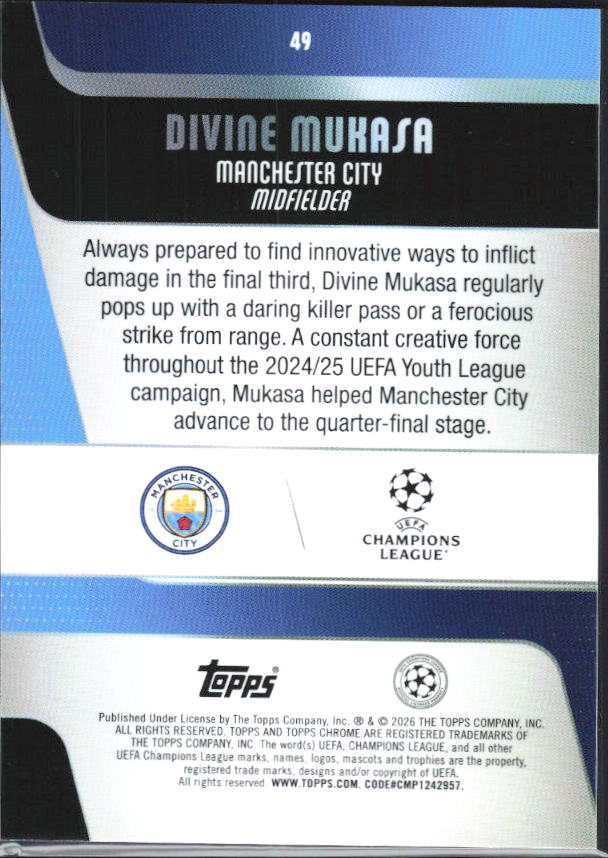 2025-26 Topps Chrome UEFA Club Competitions #49 Divine Mukasa Base