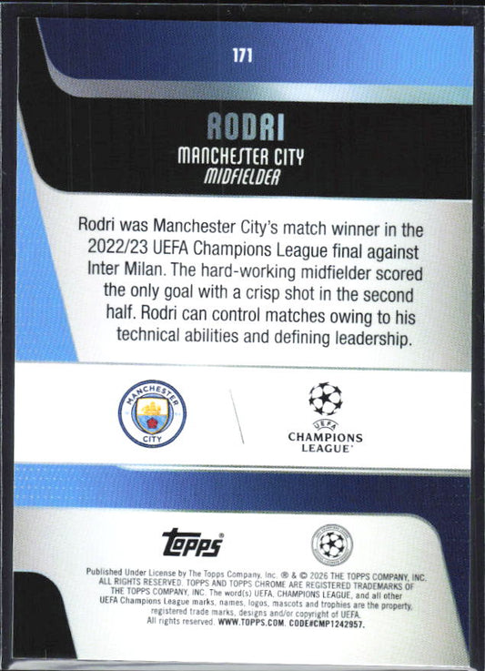 2025-26 Topps Chrome UEFA Club Competitions #171 Rodri Base