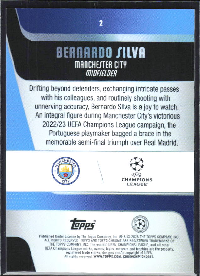 2025-26 Topps Chrome UEFA Club Competitions #2 Bernardo Silva Base