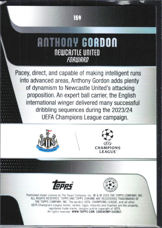 2025-26 Topps Chrome UEFA Club Competitions #159 Anthony Gordon Base